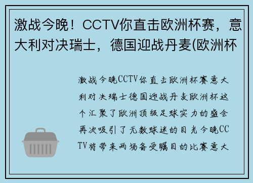 激战今晚！CCTV你直击欧洲杯赛，意大利对决瑞士，德国迎战丹麦(欧洲杯意大利vs瑞士视频)