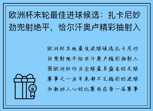 欧洲杯末轮最佳进球候选：扎卡尼妙劲兜射绝平，恰尔汗奥卢精彩抽射入围